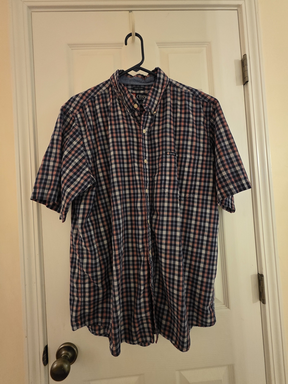 Chaps Men’s Short-Sleeve Plaid Button-Down Shirt - Navy, Red, White